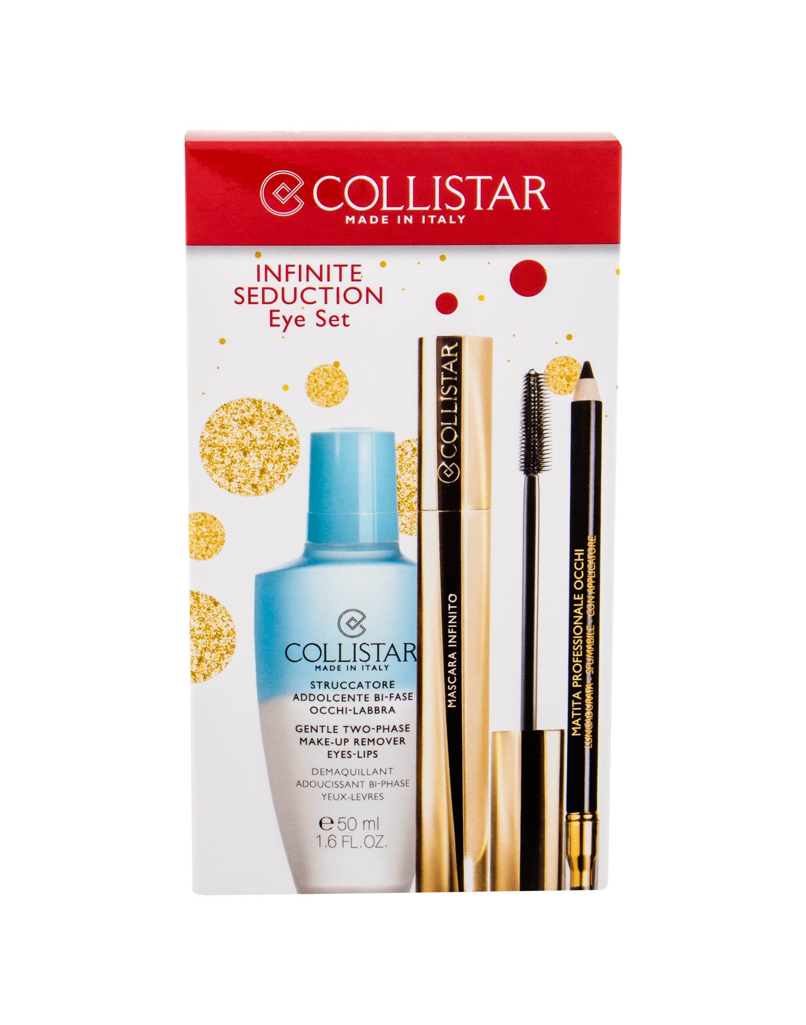Collistar Infinito 11ml Mascara 11 ml + Eye Pencil With Applicator 1,2 g Black + Makeup Remover Gentle Two Phase 50 ml blakstienų tušas Rinkinys (Pažeista pakuotė)