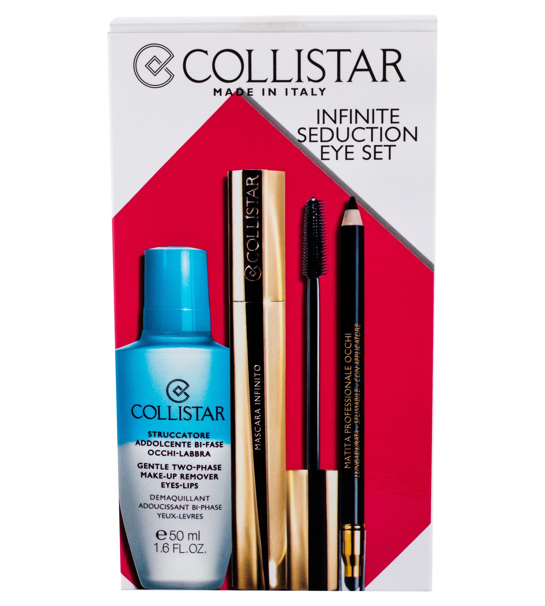 Collistar Infinito 11ml Mascara 11 ml + Eye Pencil With Applicator 1,2 g Black + Makeup Remover Gentle Two Phase 50 ml blakstienų tušas Rinkinys