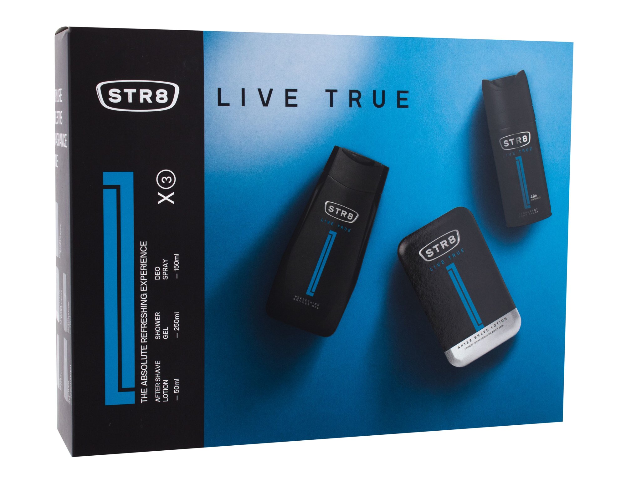 STR8 Live True 50ml Aftershave Water 50 ml + Deodorant 150 ml + Shower Gel 250 ml vanduo po skutimosi Rinkinys (Pažeista pakuotė)